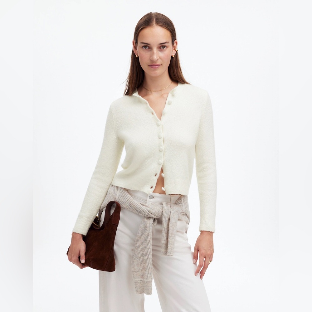 Madewell Cotton-Blend Cardigan Winter white color